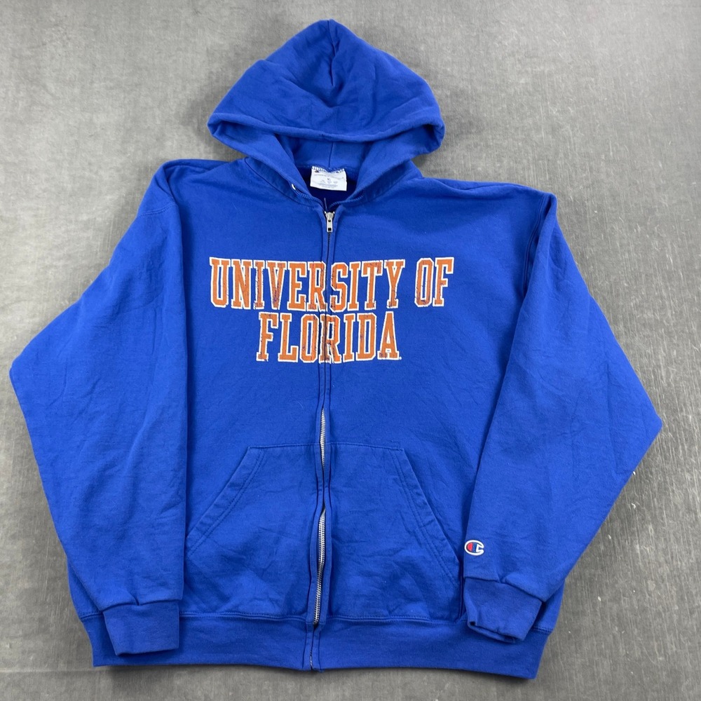 University of Florida Champion Men XL Blue Full Zip Hoodie Graphic Sweatshirt